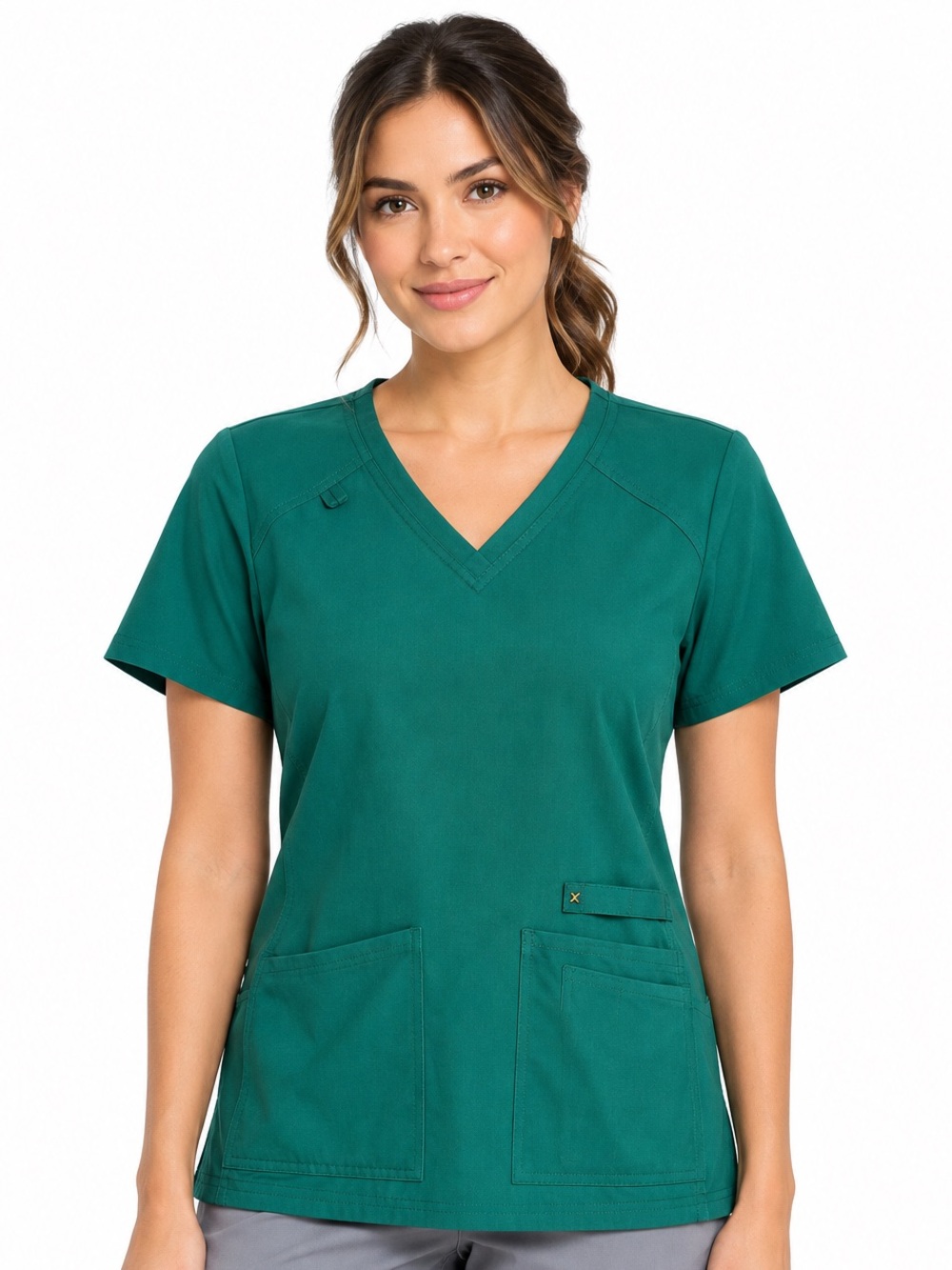 Cherokee iFlex Women Hunter Green V-Neck Scrub Top Size Medium